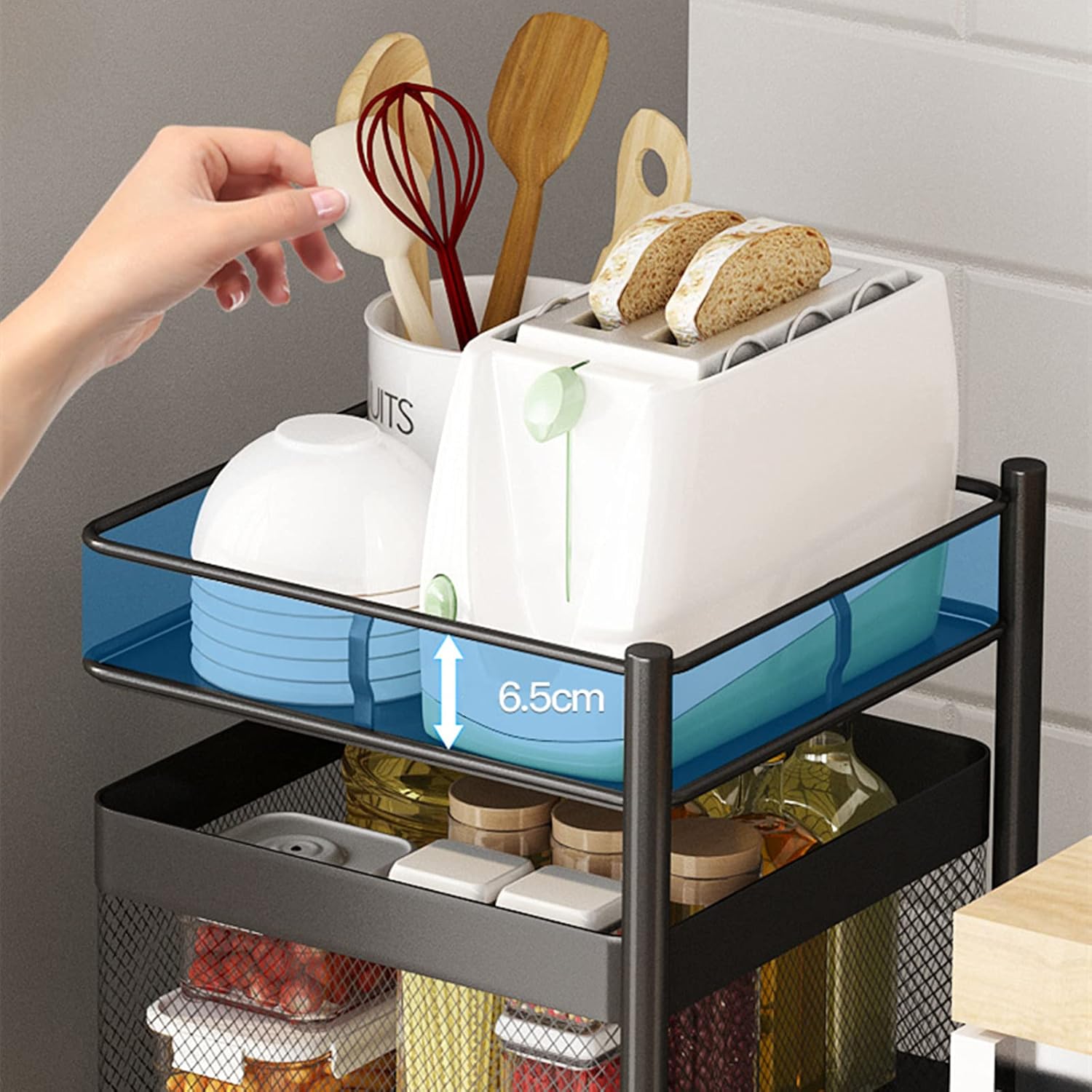 Étagère de cuisine carrée rotative avec roulettes, chariot de rangement mobile pour la cuisine, la salle de bain et le bureau pour fruits, légumes, livres et outils (5 couches) 5