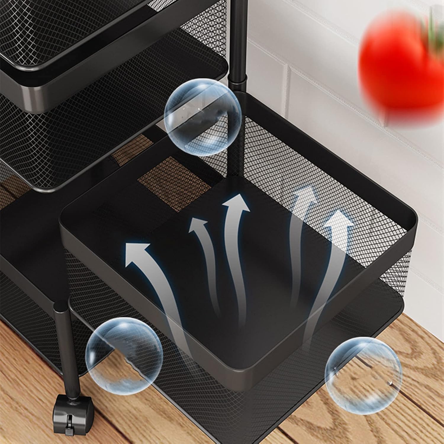 Étagère de cuisine carrée rotative avec roulettes, chariot de rangement mobile pour la cuisine, la salle de bain et le bureau pour fruits, légumes, livres et outils (5 couches) 4