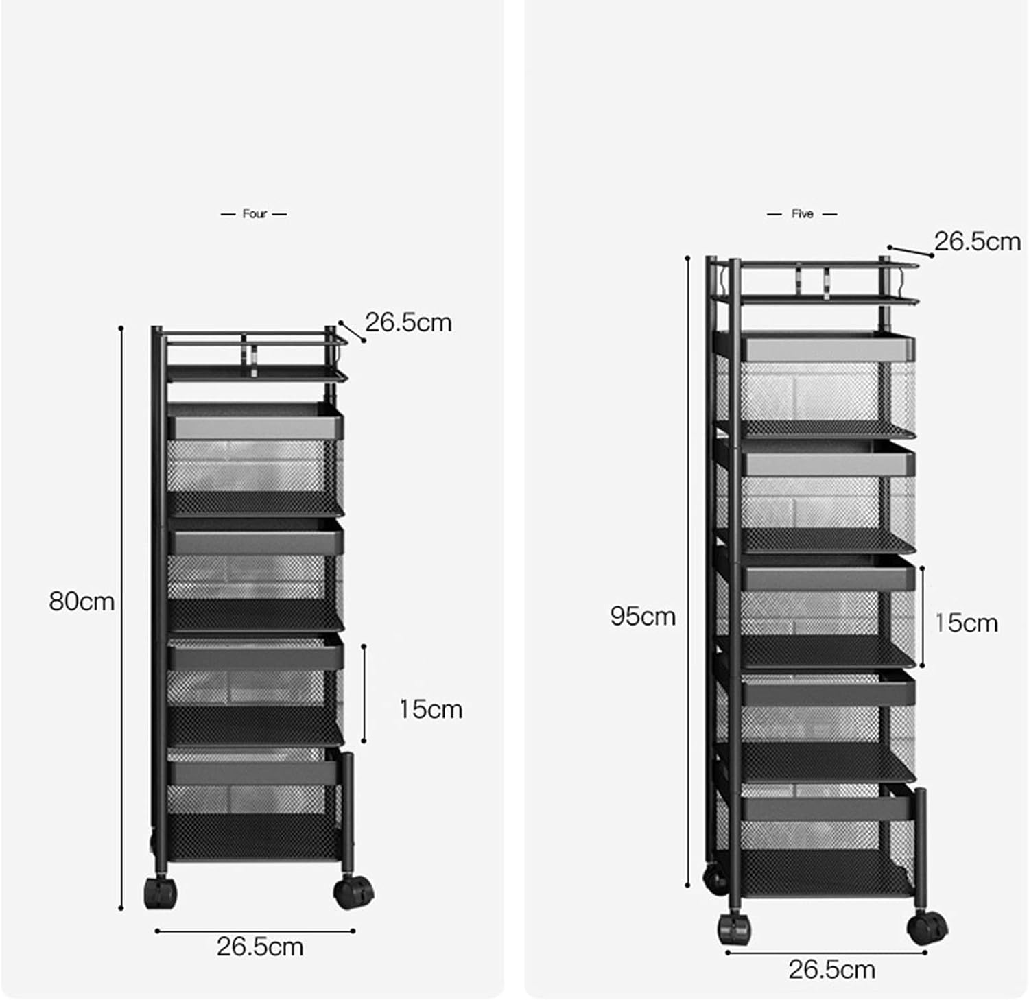 Étagère de cuisine carrée rotative avec roulettes, chariot de rangement mobile pour la cuisine, la salle de bain et le bureau pour fruits, légumes, livres et outils (5 couches) 2