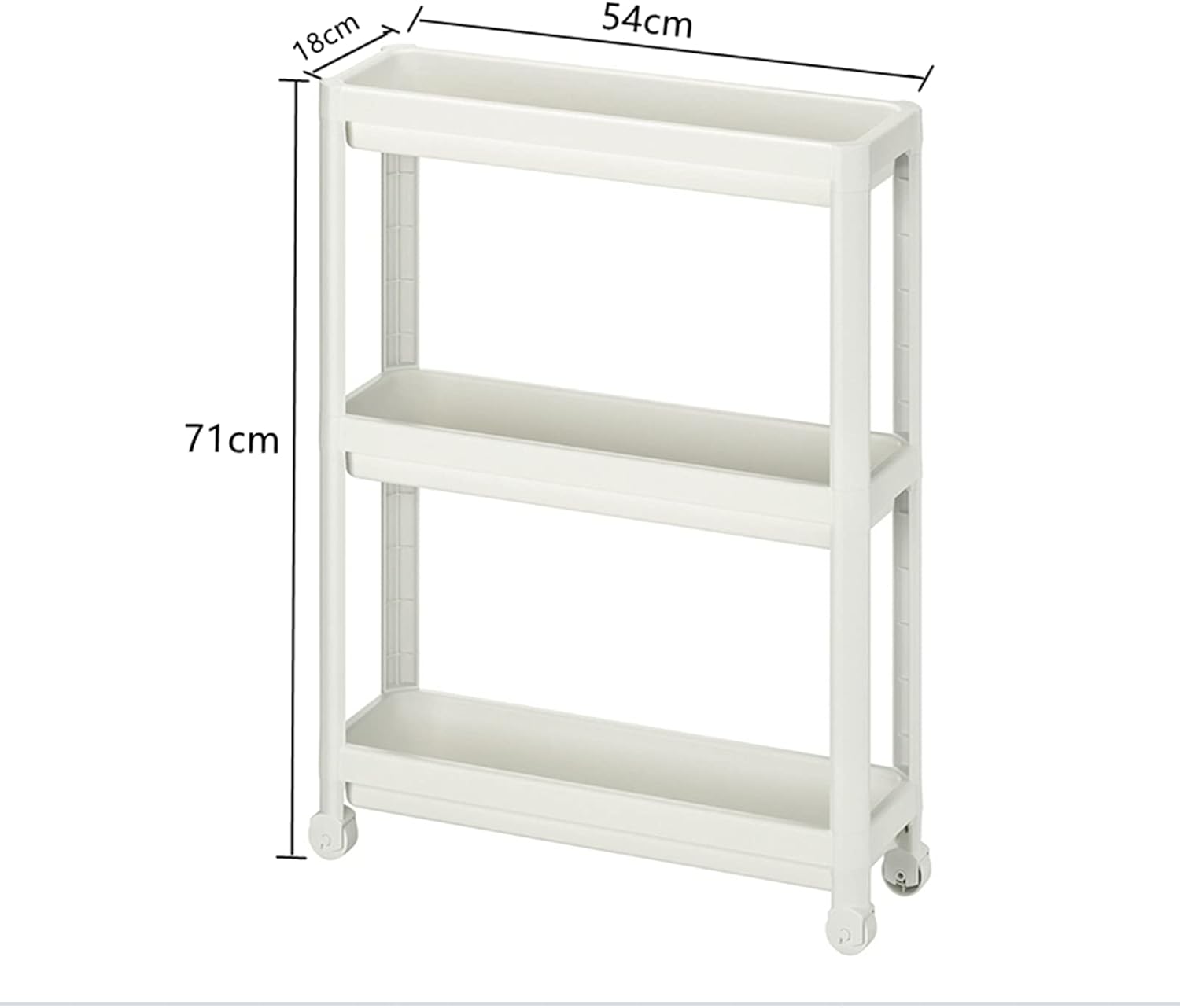Auxiliary trolley with wheels, 3-tier shelf organizer for bathroom, living room, pantry, office, narrow spaces, 54 x 18 x 71 cm, white 2