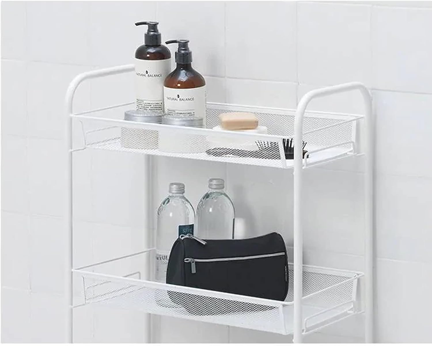 Side trolley with wheels, shelves with 3 metal mesh trays for kitchen, bathroom, living room, white, 48 x 26 x 77 cm 6
