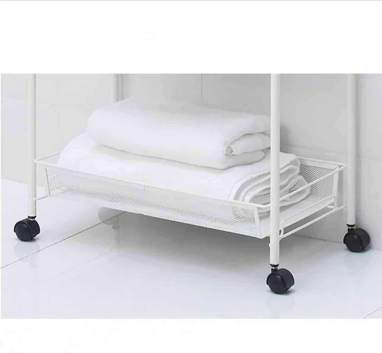 Side trolley with wheels, shelves with 3 metal mesh trays for kitchen, bathroom, living room, white, 48 x 26 x 77 cm 5