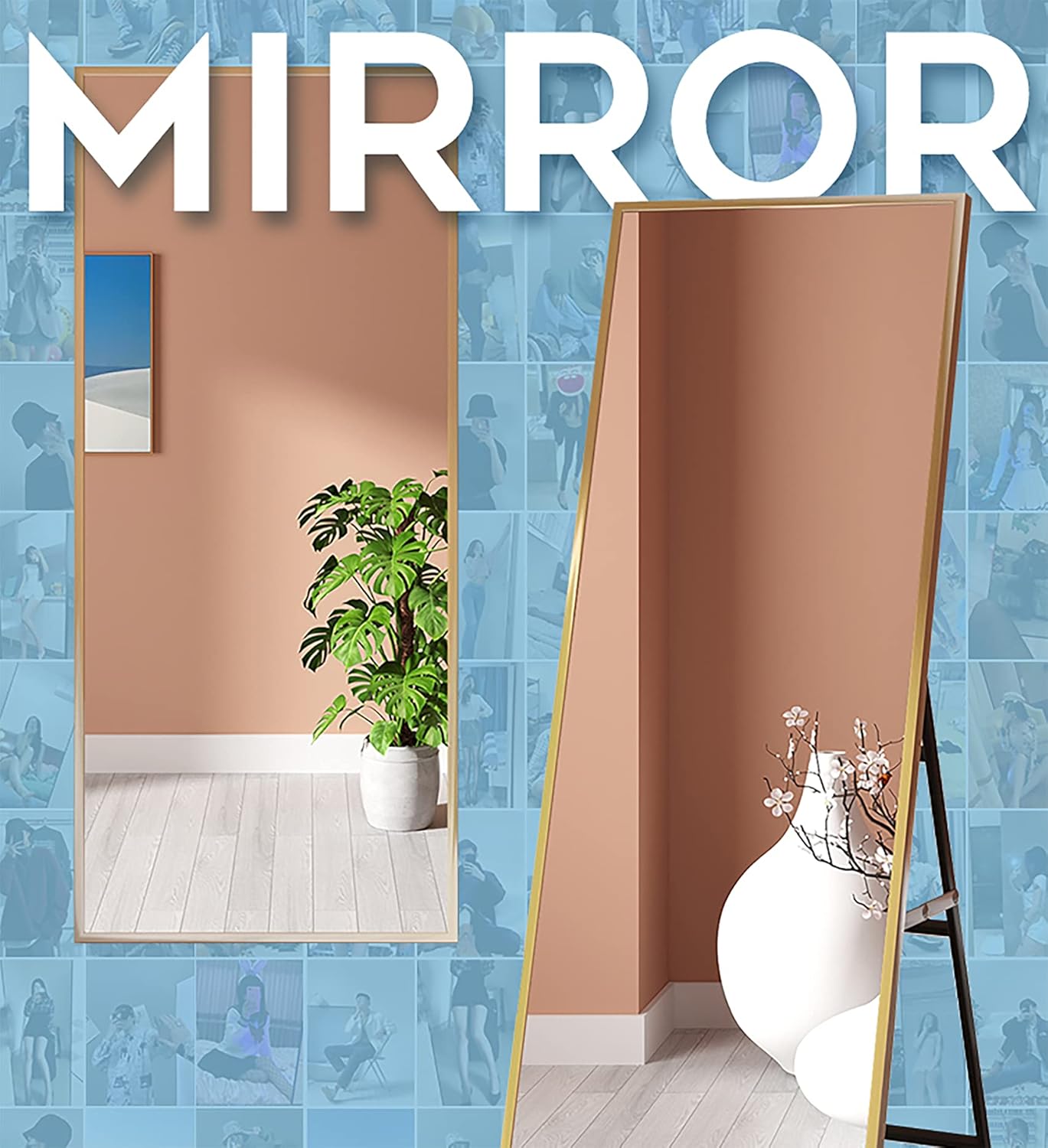 Full Length Large Rectangle Mirror Floor Mirror Room Standing/Hanging Mirror Dressing Mirror (Silver) 5