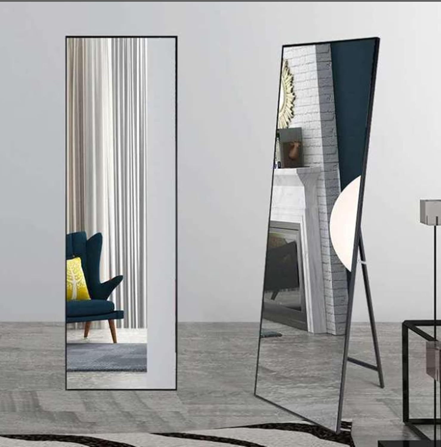 Grand miroir rectangulaire de plein pied - Miroir à poser ou à suspendre (Argent) 4