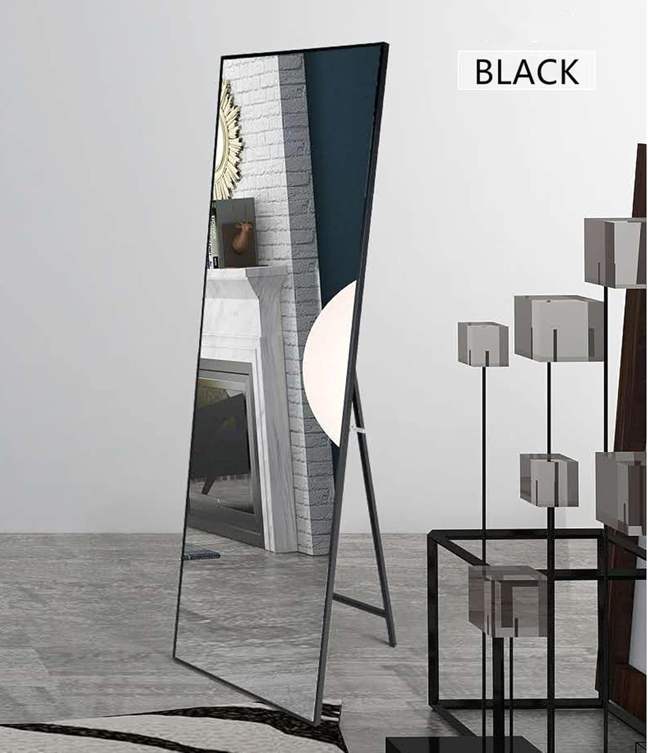 Large rectangular full-length mirror - Mirror to stand or hang (Black) 2