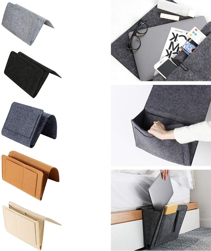 Filz Betttasche, Anti-Rutsch Nachttisch Tasche Sofa Organizer Bettablage zum Einhängen Bettaufhänger Aufbewahrungstasche für Buch Brille Zeitschrift iPad Handy Kaffee 6