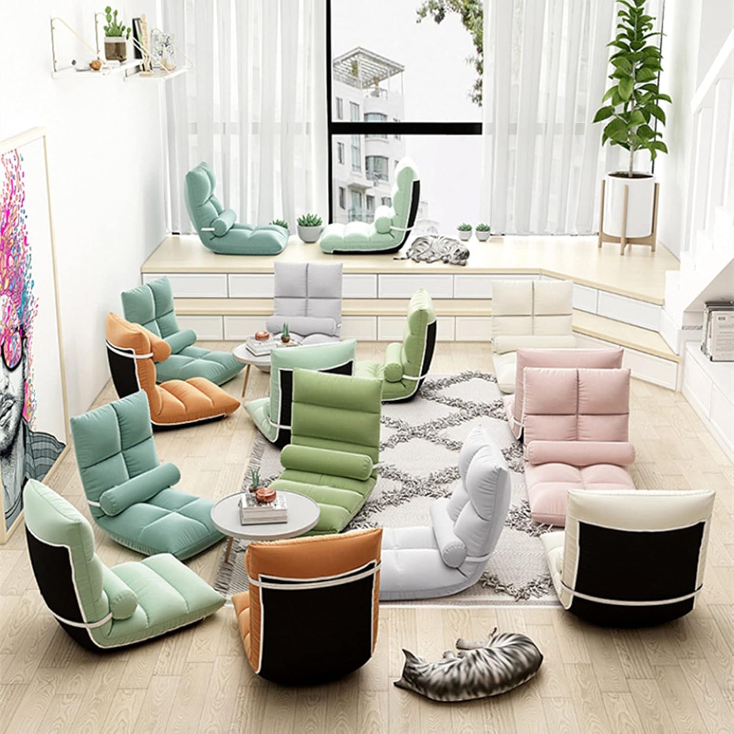 Elegant multi-angle folding floor sofa, adjustable padded folding floor chair with backrest for home and office, lounge chair for meditation or gaming (Rose) 3