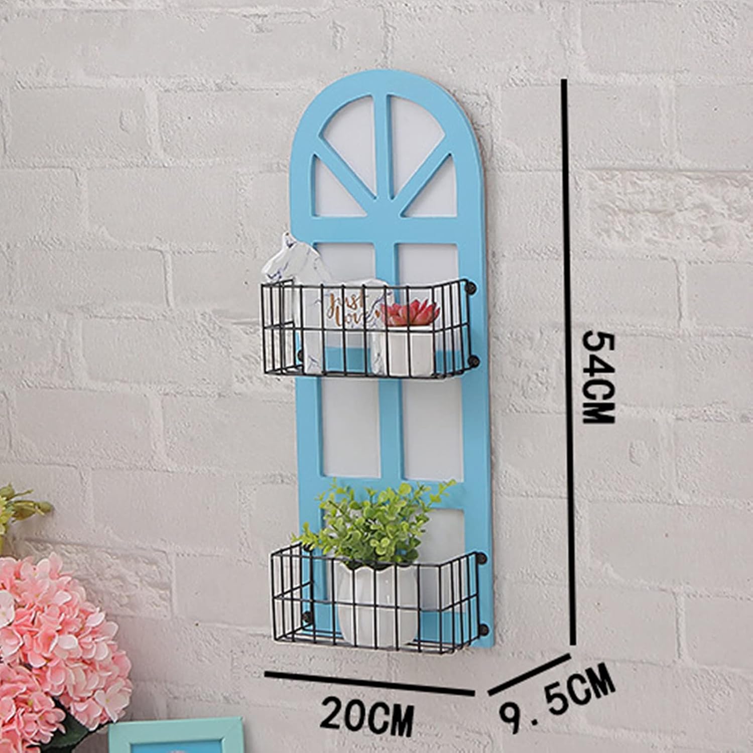 Estantería de Pared con la Forma de Casa, Decoración de Pared, Estantes Flotantes Metálico con Tablero de Madera,para Dormitorio, Salón, Cocina, Oficina,Baño (Azul) 3