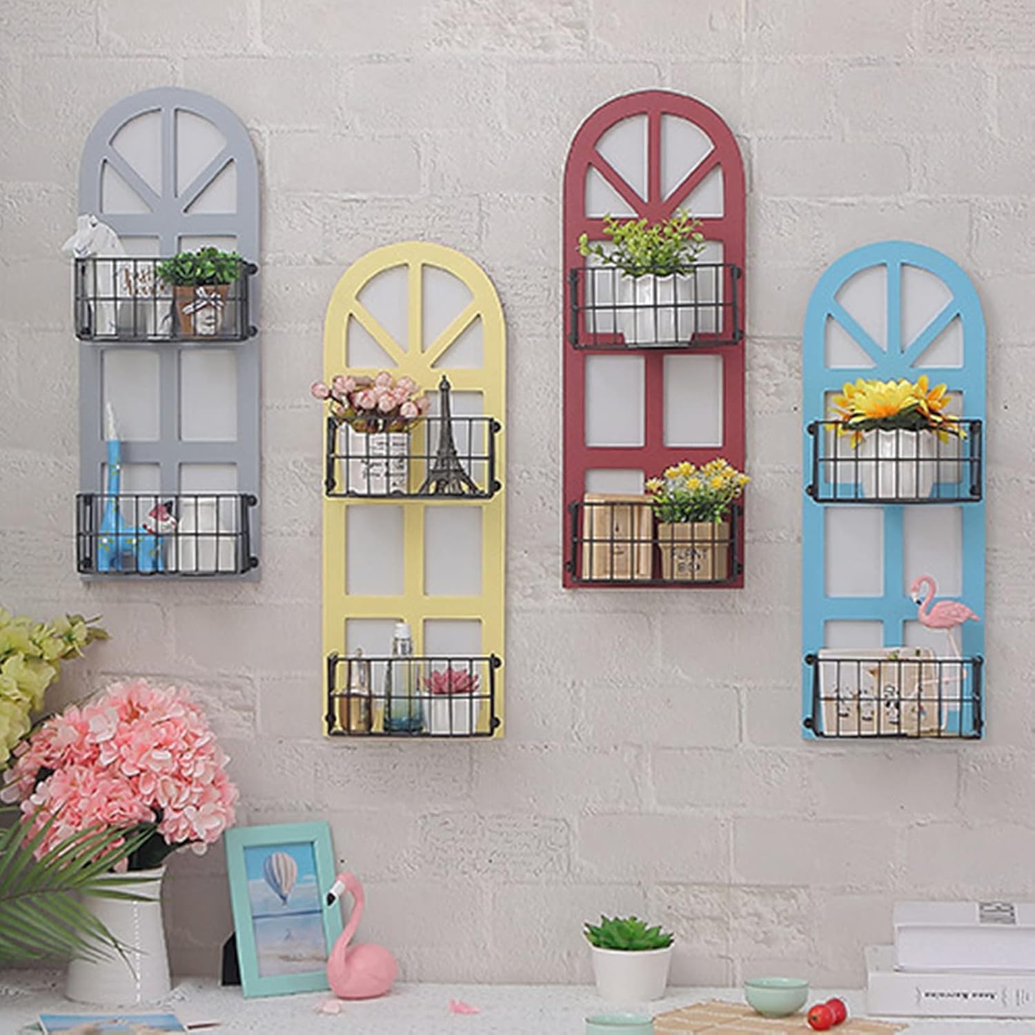 Estantería de Pared con la Forma de Casa, Decoración de Pared, Estantes Flotantes Metálico con Tablero de Madera,para Dormitorio, Salón, Cocina, Oficina,Baño (Azul) 5