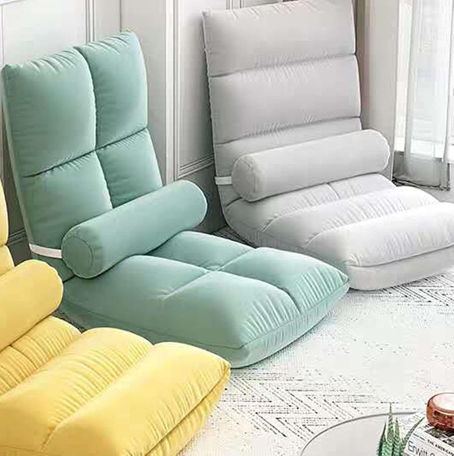 Élégant mehrwinkeliges klappbares Bodensofa, verstellbarer gepolsterter Klappbodenstuhl mit Rückenlehne für Zuhause und Büro, Relaxsessel zum Meditieren oder Spielen (blau) 3
