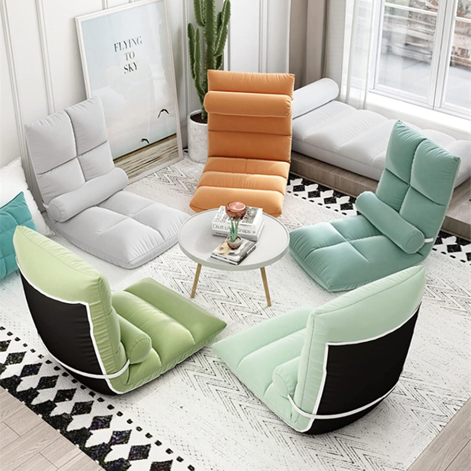 Élégant canapé pliable de sol multi-angle, chaise pliante de sol rembourrée réglable avec dossier pour la maison et le bureau, fauteuil relax pour méditation ou jeu (vert) 3
