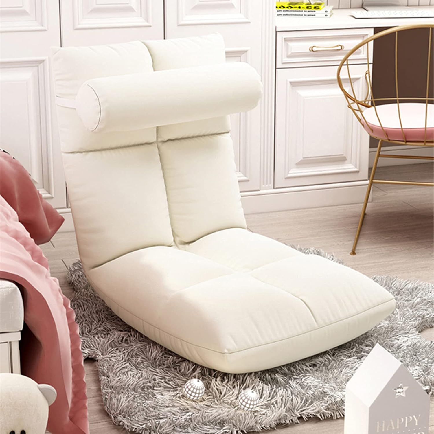 Élégant canapé pliable de sol multi-angle, chaise pliante de sol rembourrée réglable avec dossier pour la maison et le bureau, fauteuil relax pour méditation ou jeu (Beige) 3
