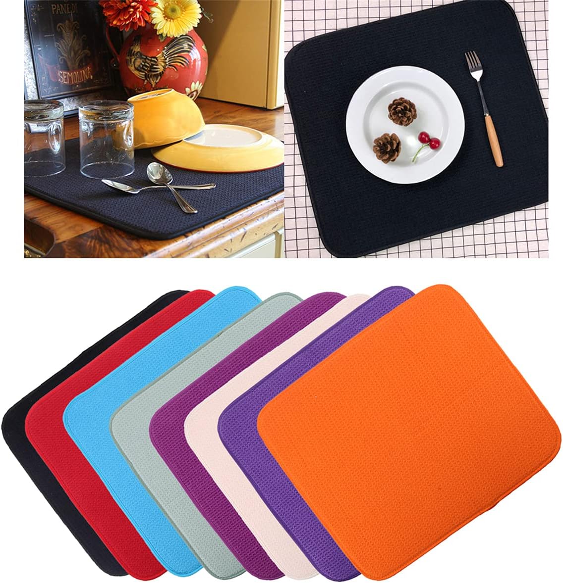 Microfibre Dish Drying Mat for Kitchen, 40 x 45 cm, Set of 2, Sink and Dishes Drying Mat, Orange 2