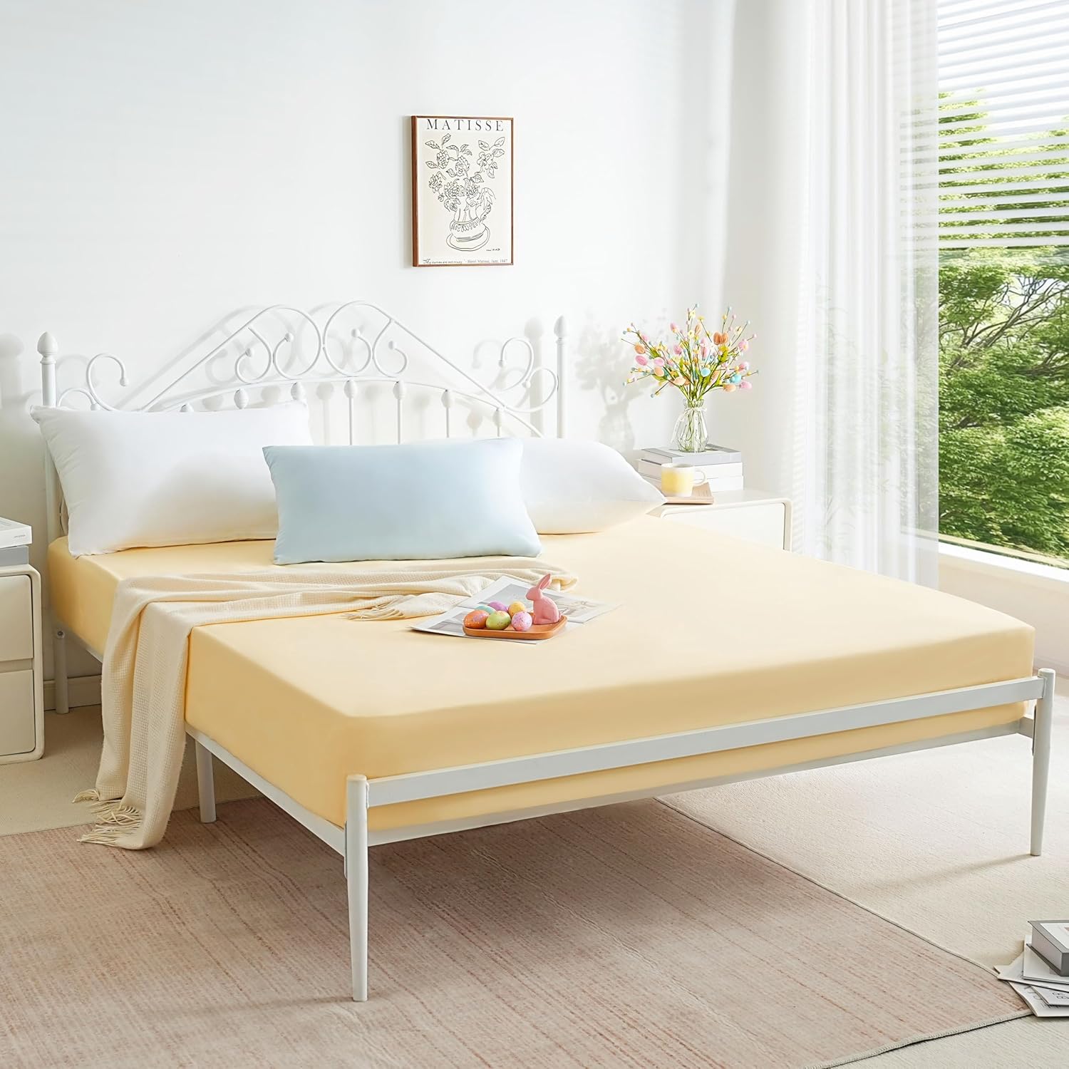 AYSW Fitted Sheet Only Full Size Deep Pocket 16 Inches Bed Bottom Sheet 1 Piece Premium Soft and Cozy 1800 Brushed Microfiber Wrinkle Fade Resistant Easy Care Stable Yellow Holiday Décor 3