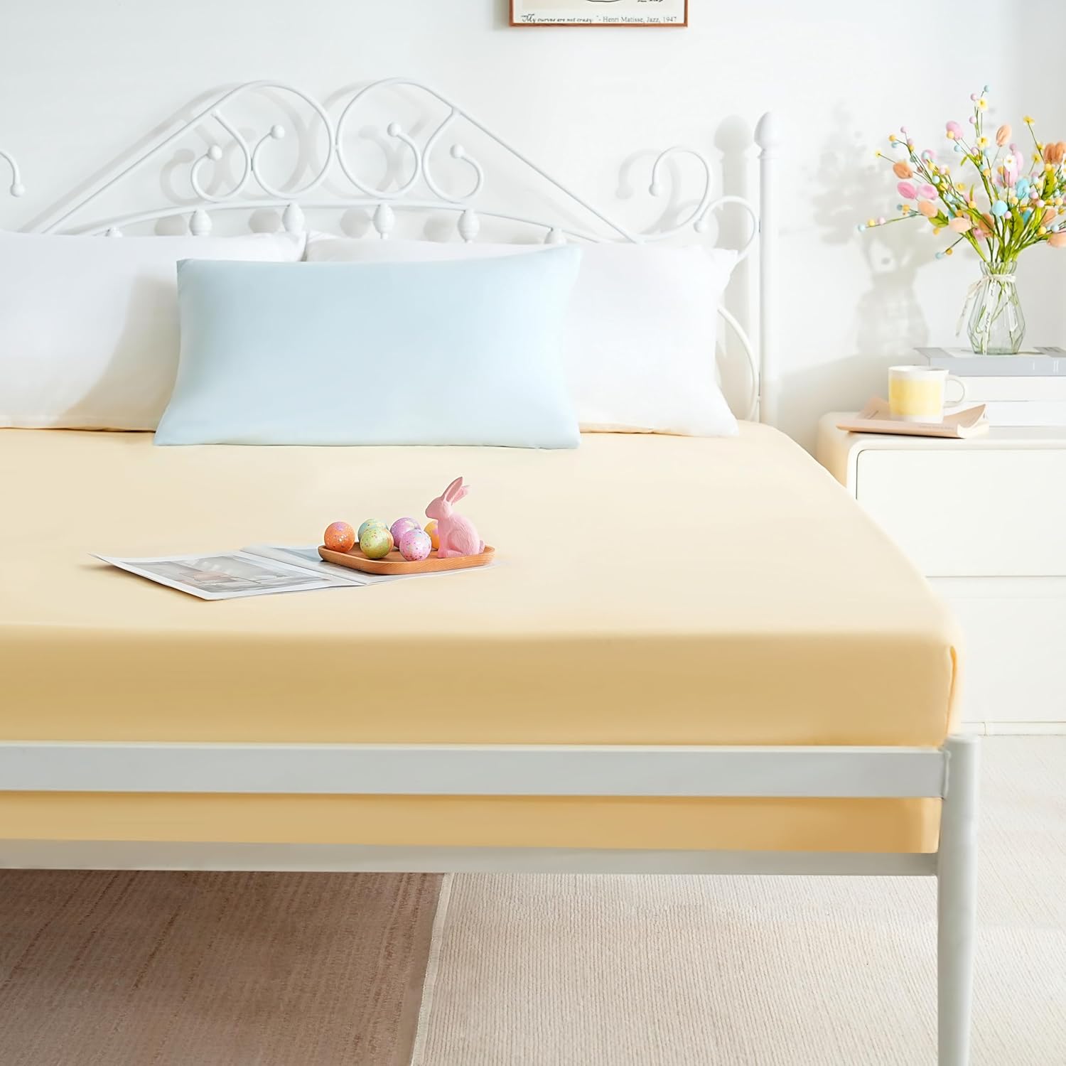 AYSW Fitted Sheet Only Full Size Deep Pocket 16 Inches Bed Bottom Sheet 1 Piece Premium Soft and Cozy 1800 Brushed Microfiber Wrinkle Fade Resistant Easy Care Stable Yellow Holiday Décor 2