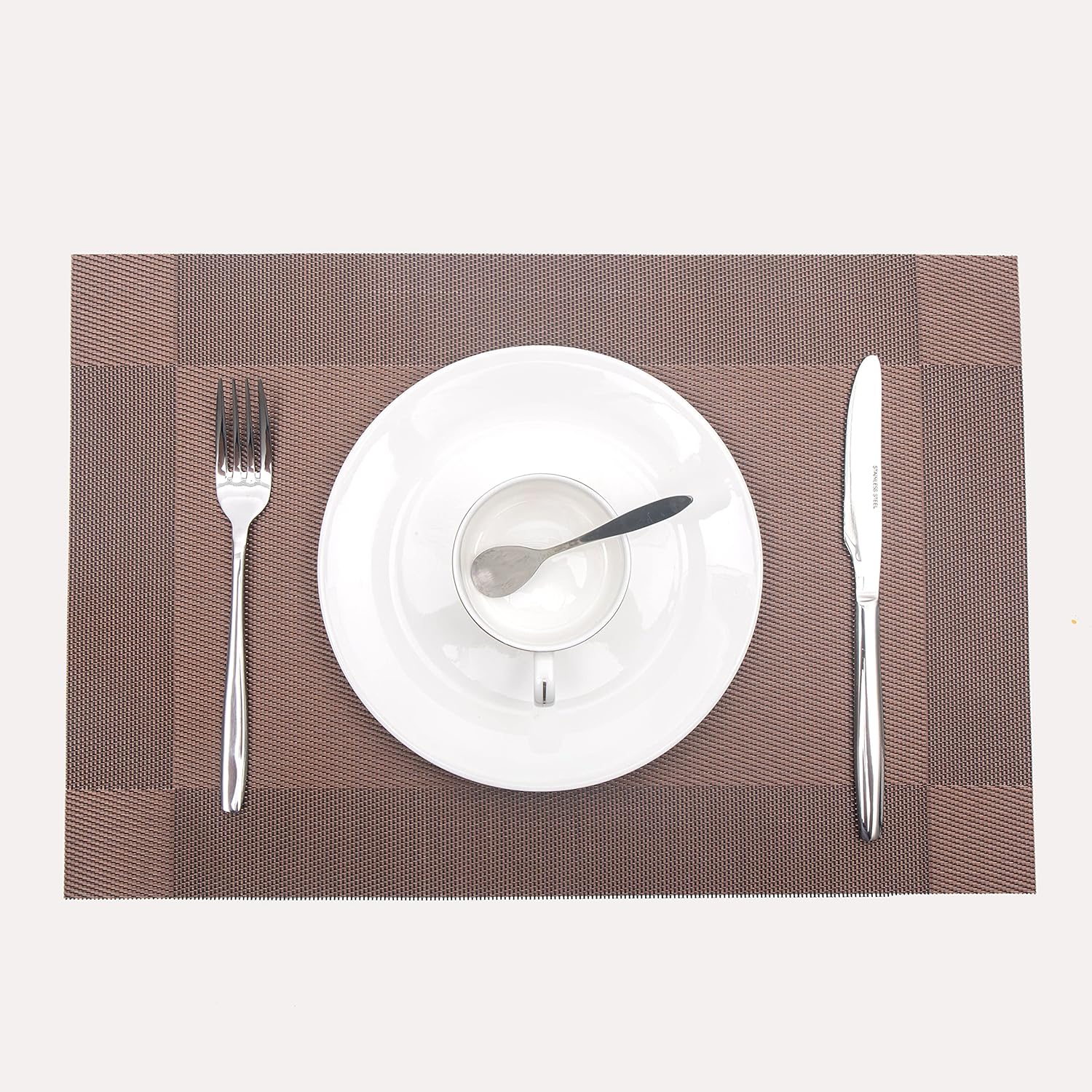 AYSW Sets de Table Lot de 6 PVC Antidérapant Lavable Résiste Vinyle Set de Table 45 x 30cm Tissées pour Napperons de Cuisine Café d'or 2