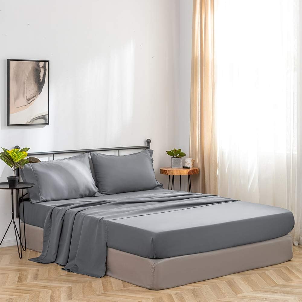 AYSW Completo Lenzuola Matrimoniali Spazzolata Microfibra Set lenzuola Matrimoniale 1 Lenzuolo con Angoli 180x200cm, 1 lenzuolo piatto di 270x290cm e 2 Federe 50x80cm Grigio 3