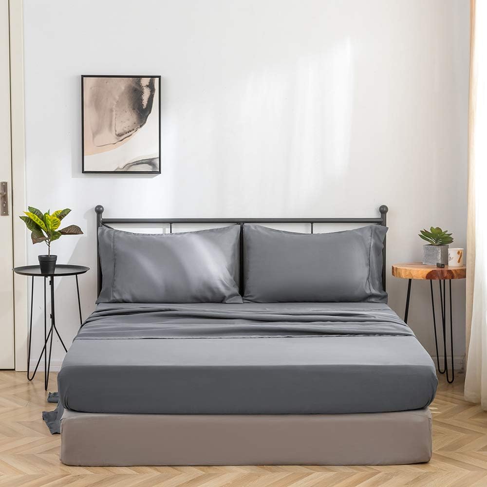 AYSW Completo Lenzuola Matrimoniali Spazzolata Microfibra Set lenzuola Matrimoniale 1 Lenzuolo con Angoli 180x200cm, 1 lenzuolo piatto di 270x290cm e 2 Federe 50x80cm Grigio 2