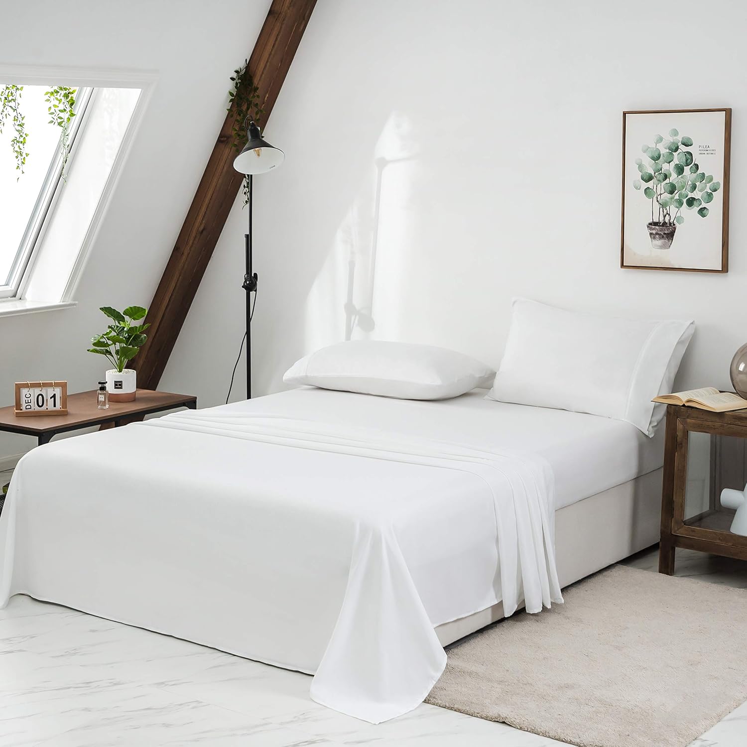 AYSW Singolo Completo Lenzuola Letto - Spazzolata Microfibra - Lenzuola e 1 Federa Bianco 6