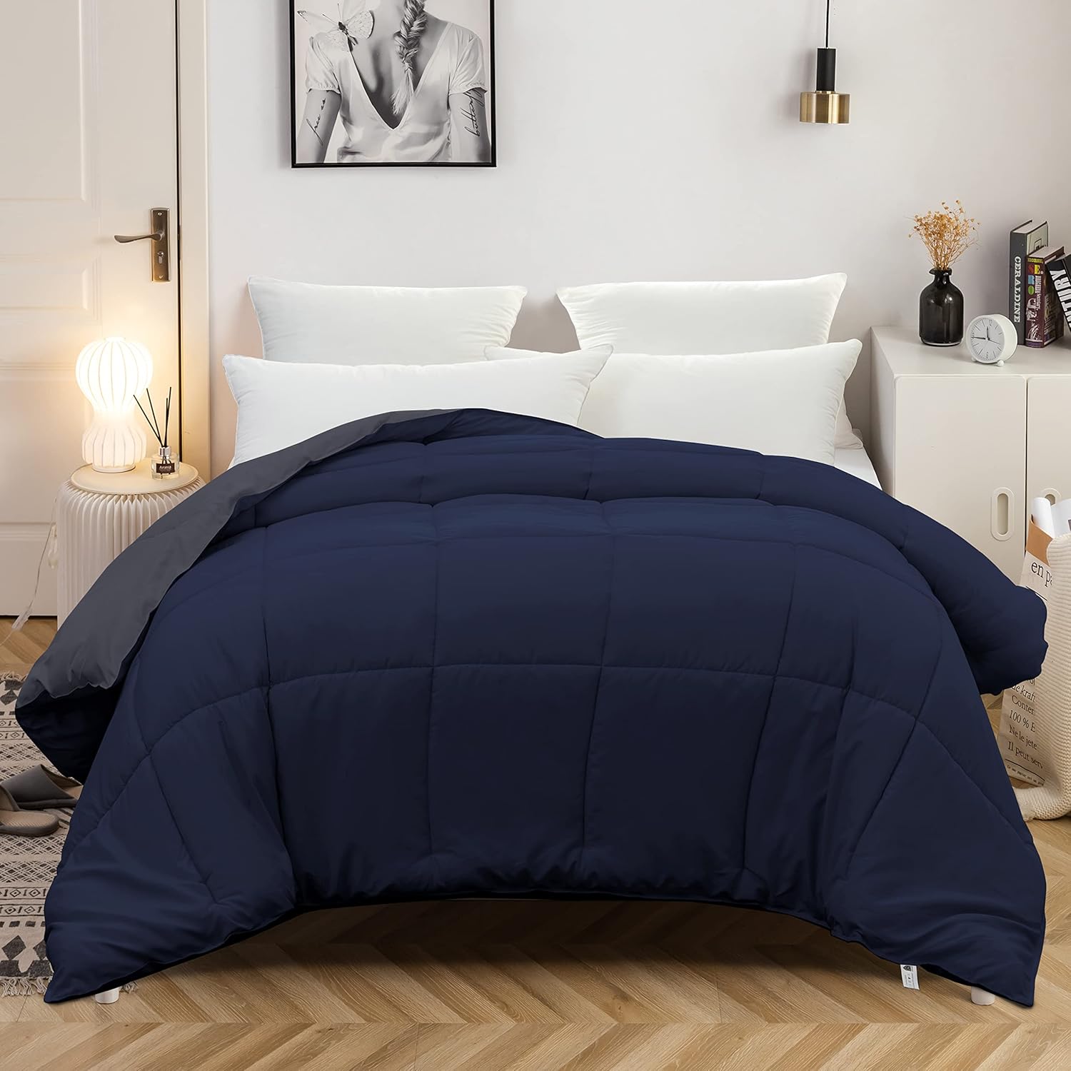 AYSW Bettdecke Zweifarbig Warm im Winter 450g/m² Dick 140x200cm Hypoallergen Zweifarbig Beige + Grau Bettdecke Reversibel 1 Person Bettdecke 8
