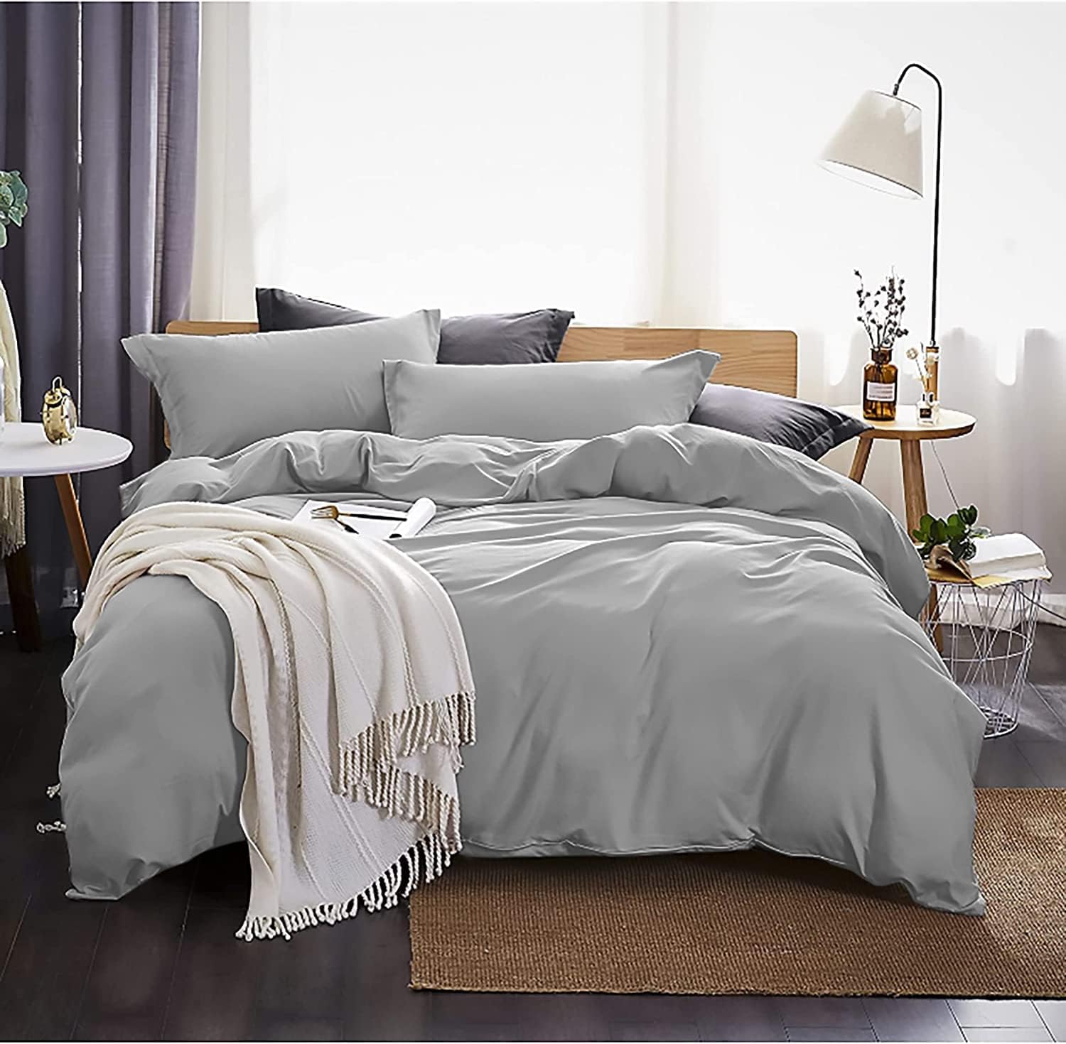 Bed linen brushed Microfiber 1 duvet cover 135 X 200cm + 1 pillowcase 80x80cm with zipper Light Grey 3