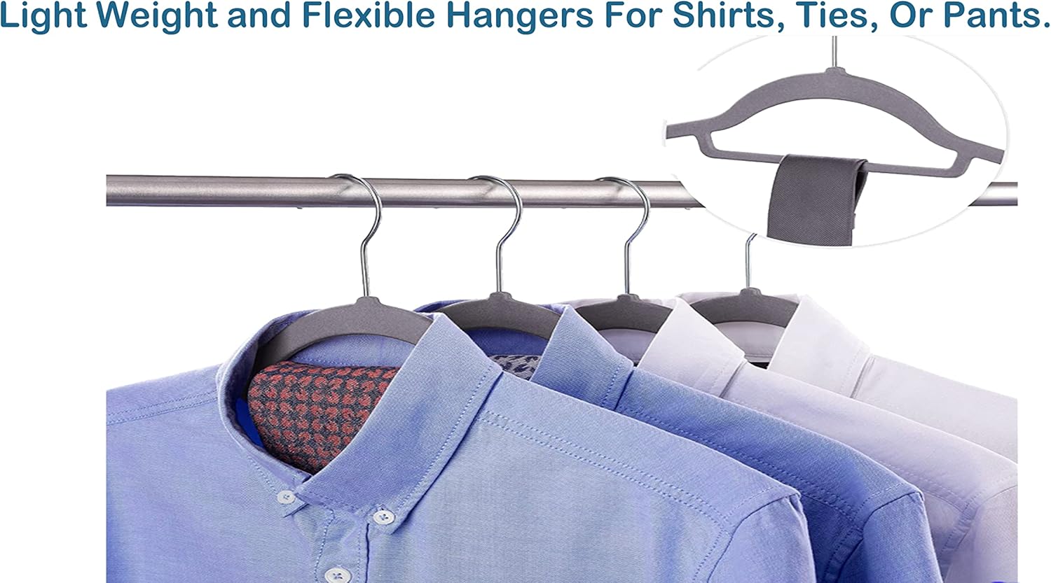 AYSW Velvet Hangers 20 pack Non-Slip Suit Clothes Premium Hanger with Tie Bar, 360 degree Premium Silver Hook-Space saving, 42 cm Long for Coat, Shirt, Dress, Trousers, Ties, Grey 4