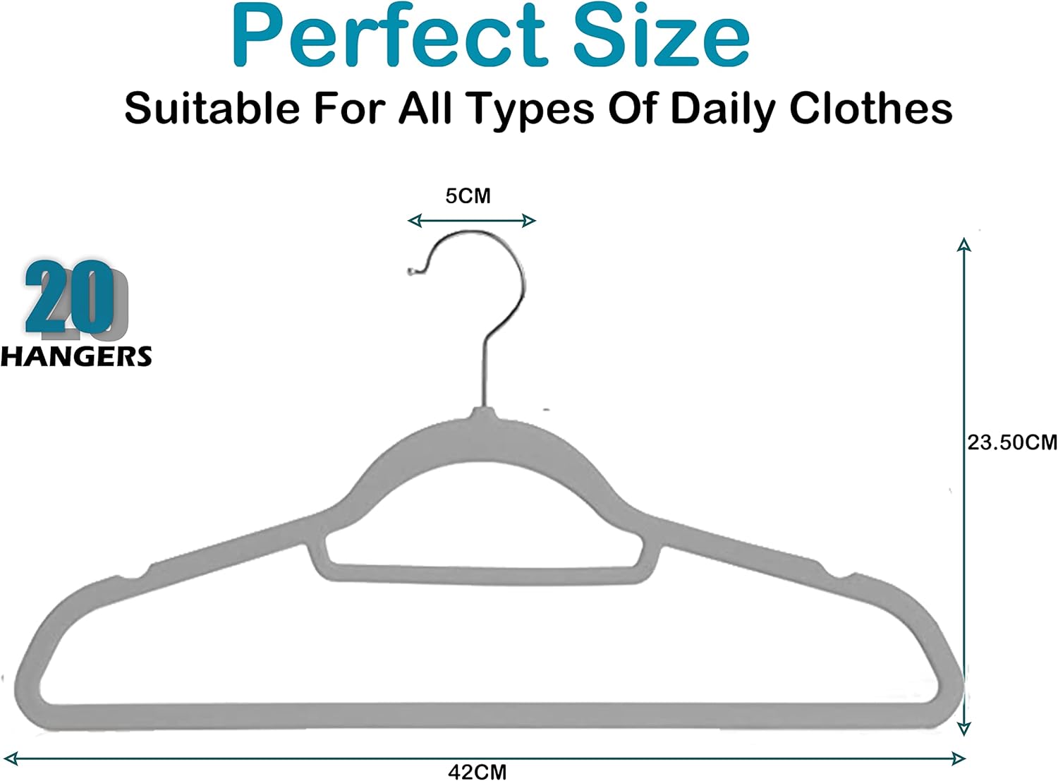 AYSW Velvet Hangers 20 pack Non-Slip Suit Clothes Premium Hanger with Tie Bar, 360 degree Premium Silver Hook-Space saving, 42 cm Long for Coat, Shirt, Dress, Trousers, Ties, Grey 3