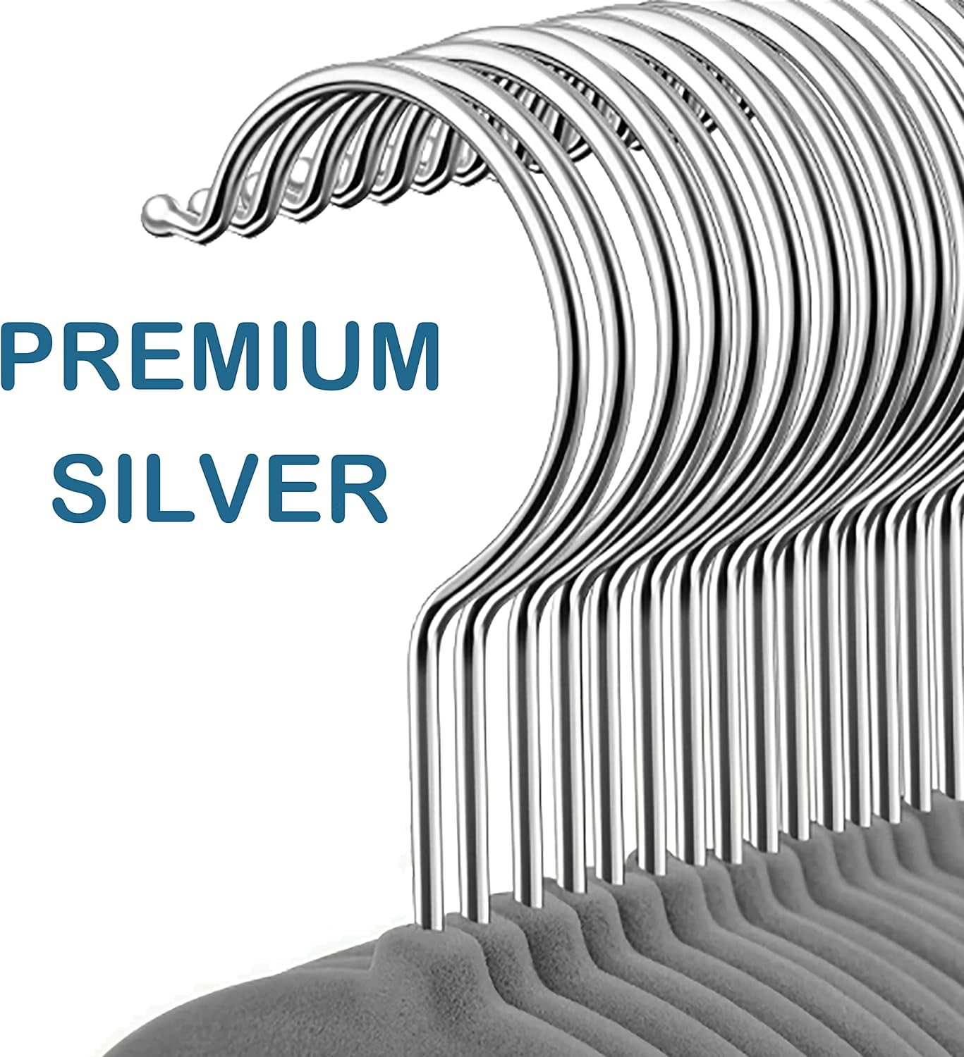 AYSW Velvet Hangers 20 pack Non-Slip Suit Clothes Premium Hanger with Tie Bar, 360 degree Premium Silver Hook-Space saving, 42 cm Long for Coat, Shirt, Dress, Trousers, Ties, Grey 5