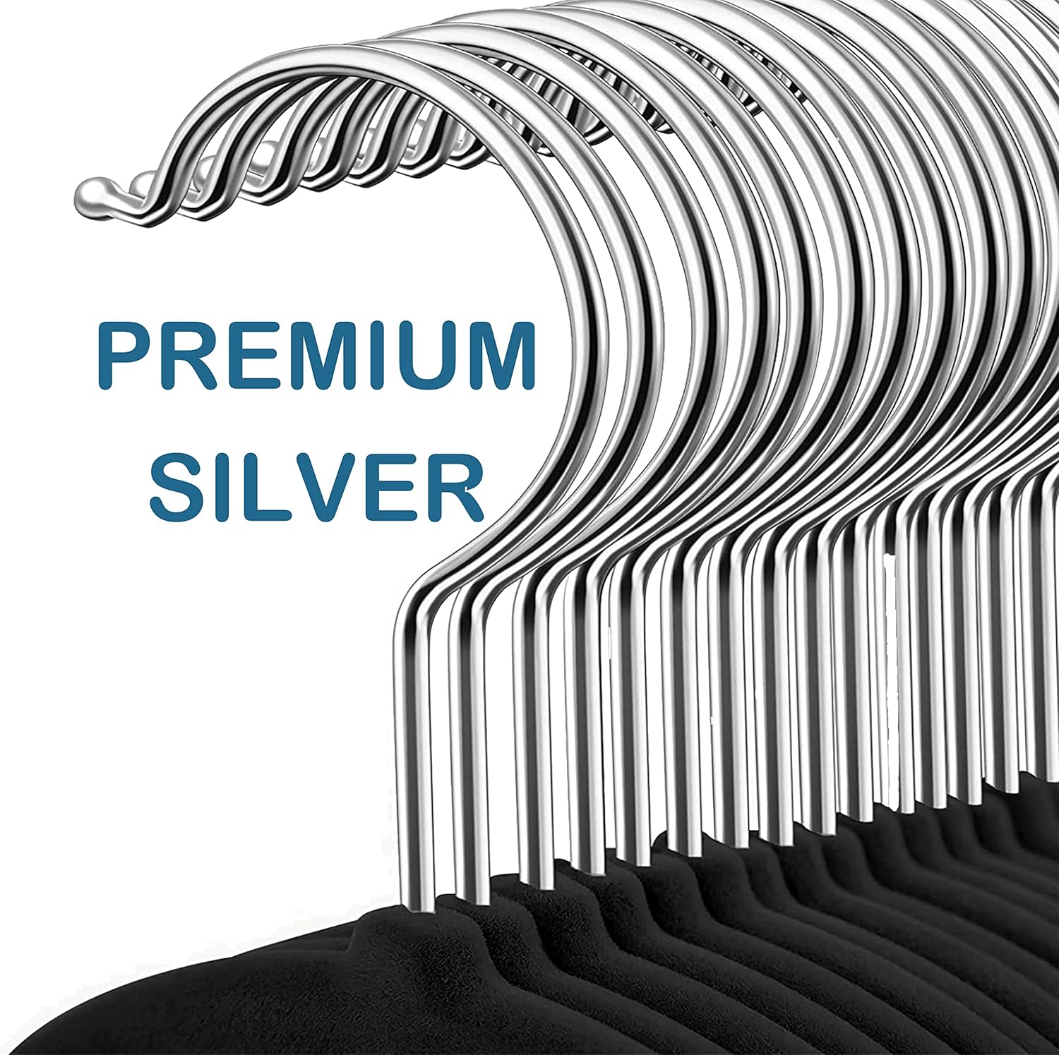 AYSW Grucce in Velluto Confezione da 20 Appendini Antiscivolo Appendiabiti Premium con Fermacravatta, Gancio Argento Premium a 360 Gradi salvaspazio, Nero 4