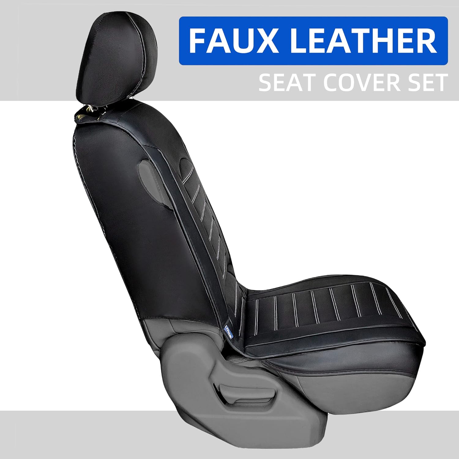 AYSW Car Seat Covers Faux Leather Automotive Breathable and Waterproof for Cars SUV Pick-up Truck Sedan, Universal Anti-Slip Driver with Backrest (Front Pair, Black) 3