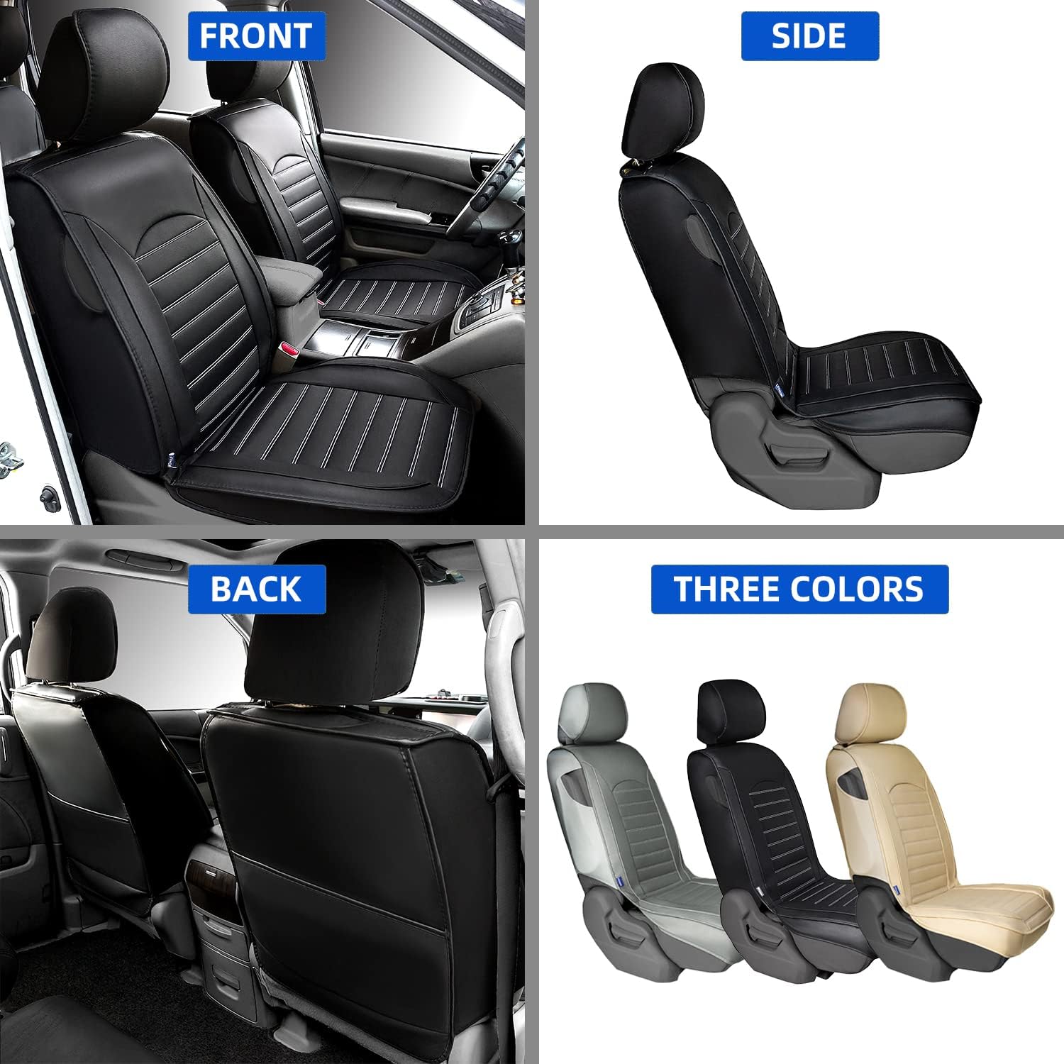 AYSW Car Seat Covers Faux Leather Automotive Breathable and Waterproof for Cars SUV Pick-up Truck Sedan, Universal Anti-Slip Driver with Backrest (Front Pair, Black) 5