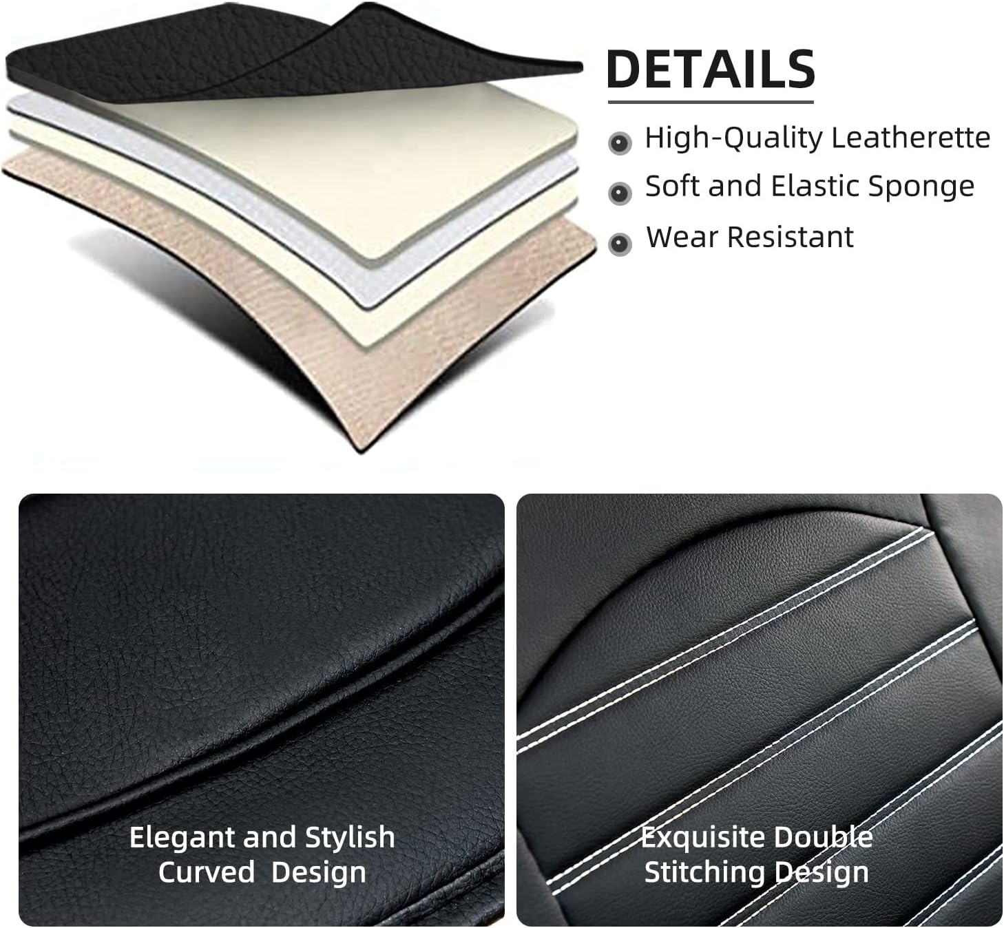 AYSW Car Seat Covers Faux Leather Automotive Breathable and Waterproof for Cars SUV Pick-up Truck Sedan, Universal Anti-Slip Driver with Backrest (Front Pair, Black) 6