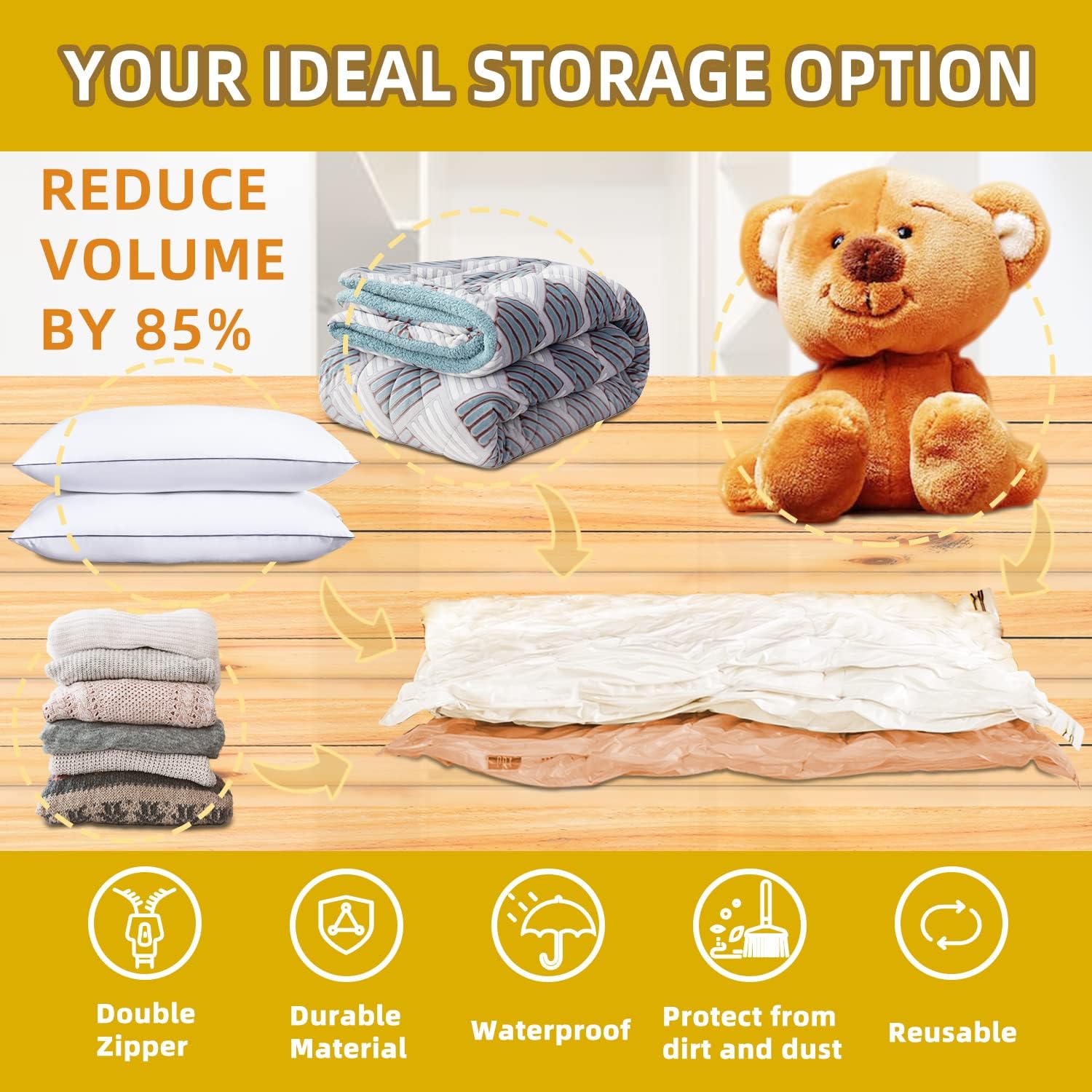AYSW Vacuum Storage Bags Space Saver Vacuum Seal Storage Bags with Hand Pump for Clothes, Comforters and Blankets - Jumbo, 6 - Pack 40 by 30 3