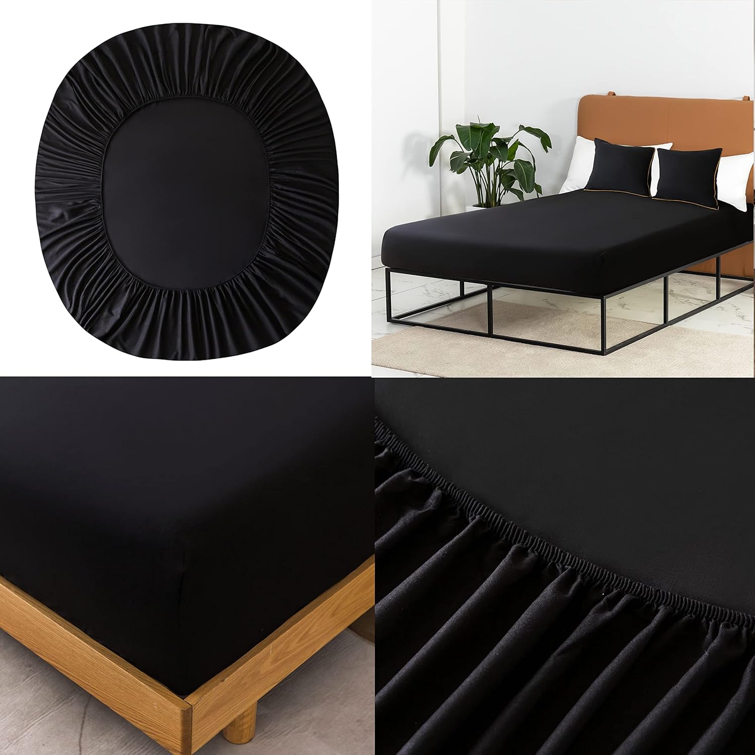 AYSW 4-Piece Bedding Set Duvet Cover 220x240cm + Fitted Sheet 160x200cm with 2 pillowcases 65x65cm Black for 2 Persons 120 Threads/cm² in Microfiber 5