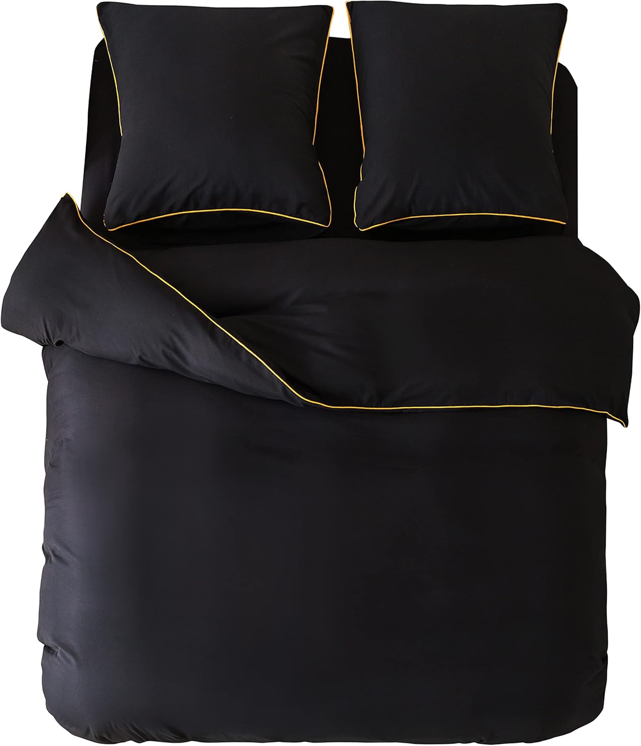AYSW 4-Piece Bedding Set Duvet Cover 220x240cm + Fitted Sheet 160x200cm with 2 pillowcases 65x65cm Black for 2 Persons 120 Threads/cm² in Microfiber 8