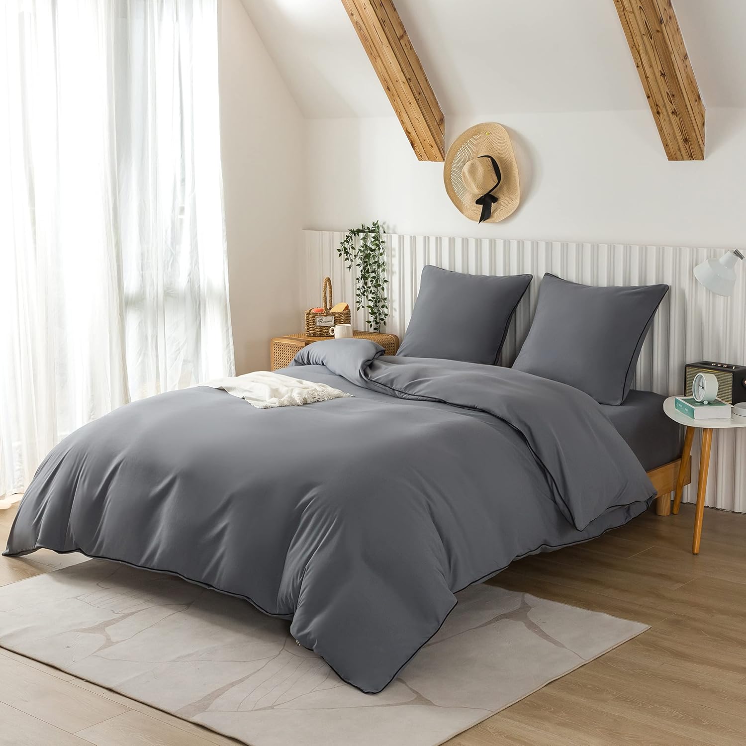 AYSW Duvet Cover 220x240cm + Pillowcases 65x65x2 cm Grey 120 Threads/cm² Bedding Set with Zipper for 2 Persons 3