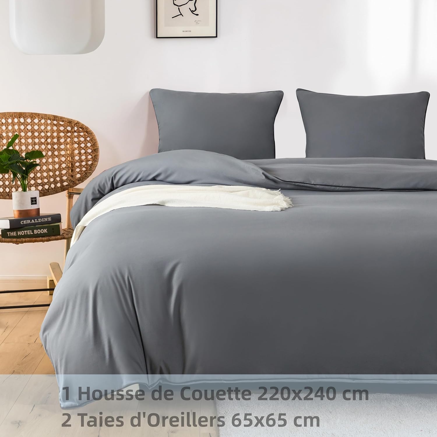 AYSW Duvet Cover 220x240cm + Pillowcases 65x65x2 cm Grey 120 Threads/cm² Bedding Set with Zipper for 2 Persons 9