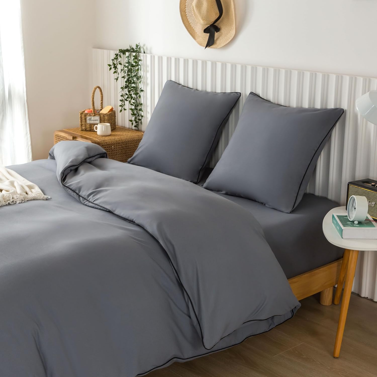 AYSW Duvet Cover 220x240cm + Pillowcases 65x65x2 cm Grey 120 Threads/cm² Bedding Set with Zipper for 2 Persons 7