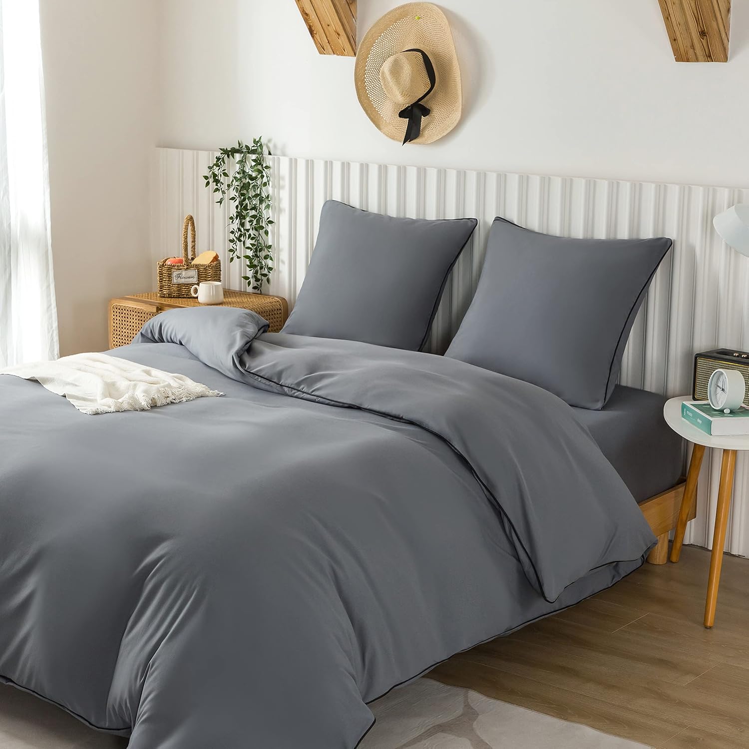 AYSW Duvet Cover 220x240cm + Pillowcases 65x65x2 cm Grey 120 Threads/cm² Bedding Set with Zipper for 2 Persons 2