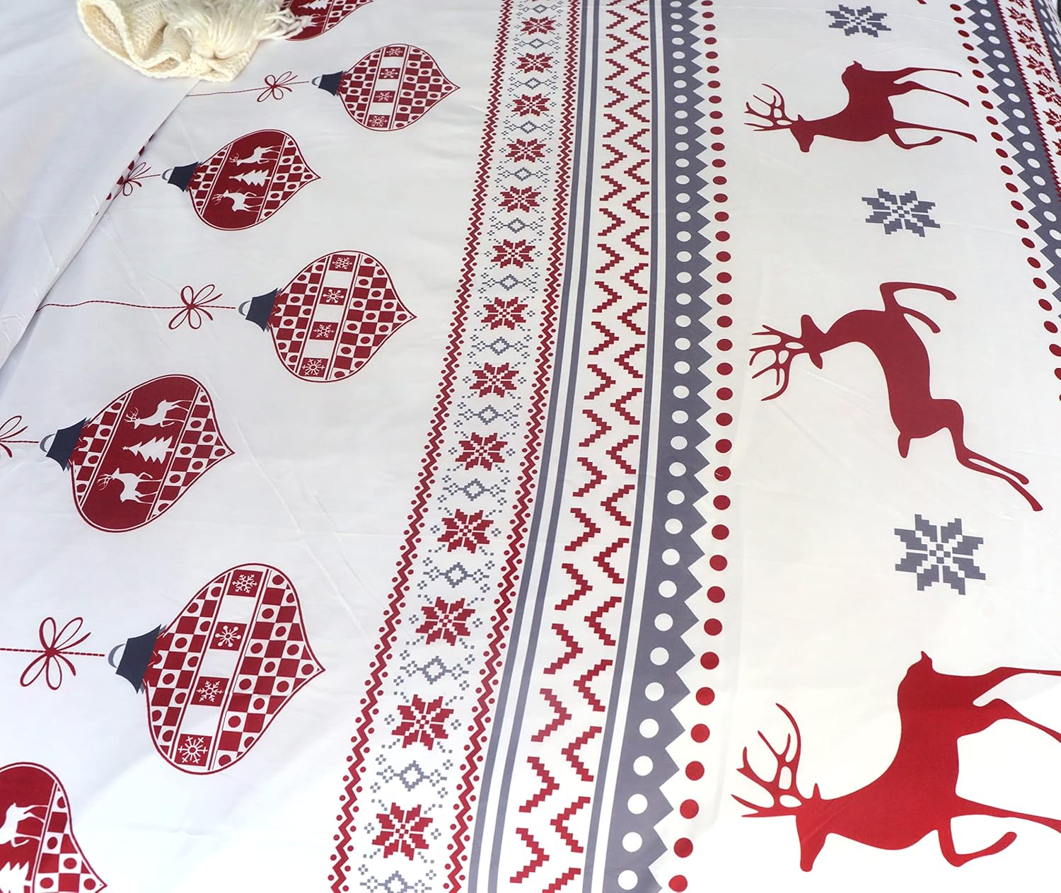 AYSW New Year Duvet Cover 220x240cm+2 Pillowcases 65x65cm Cream White Red Adult Bedding Set 2 Person 100 Thread Count/cm² in Microfiber with Zipper 6