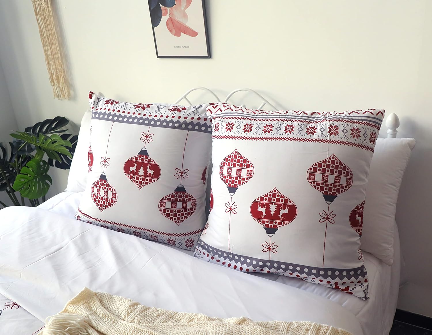AYSW New Year Duvet Cover 220x240cm+2 Pillowcases 65x65cm Cream White Red Adult Bedding Set 2 Person 100 Thread Count/cm² in Microfiber with Zipper 4