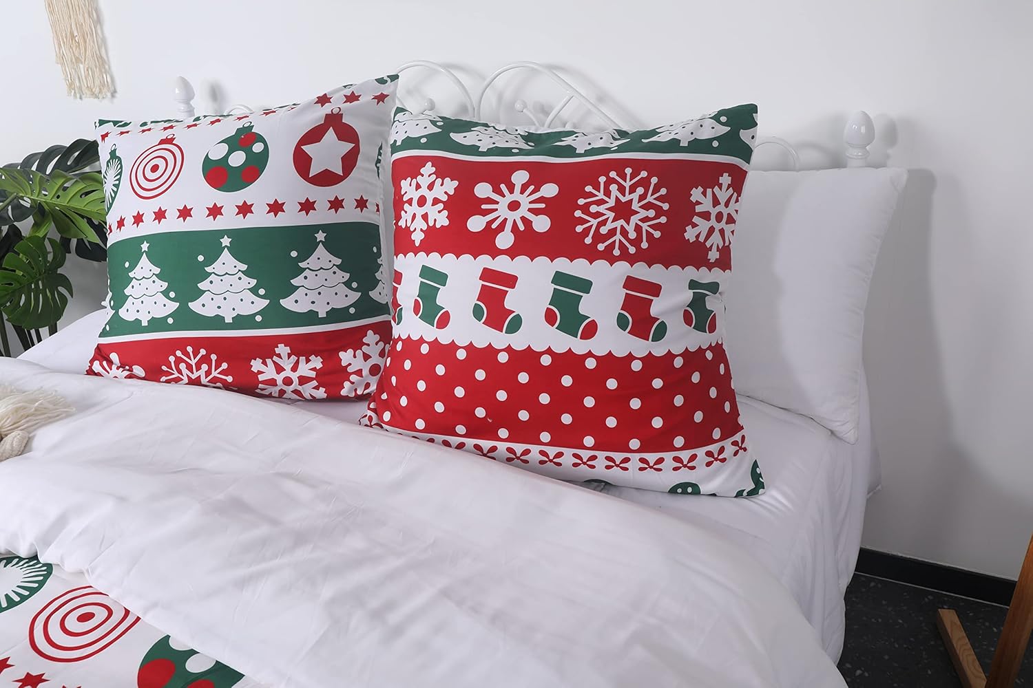 AYSW Christmas Duvet Cover 220x240cm+2 Pillowcases 65x65cm Green White Red Christmas Tree Bedding Set Adult 2 Person 100 Thread/cm² in Microfiber with Zipper 4