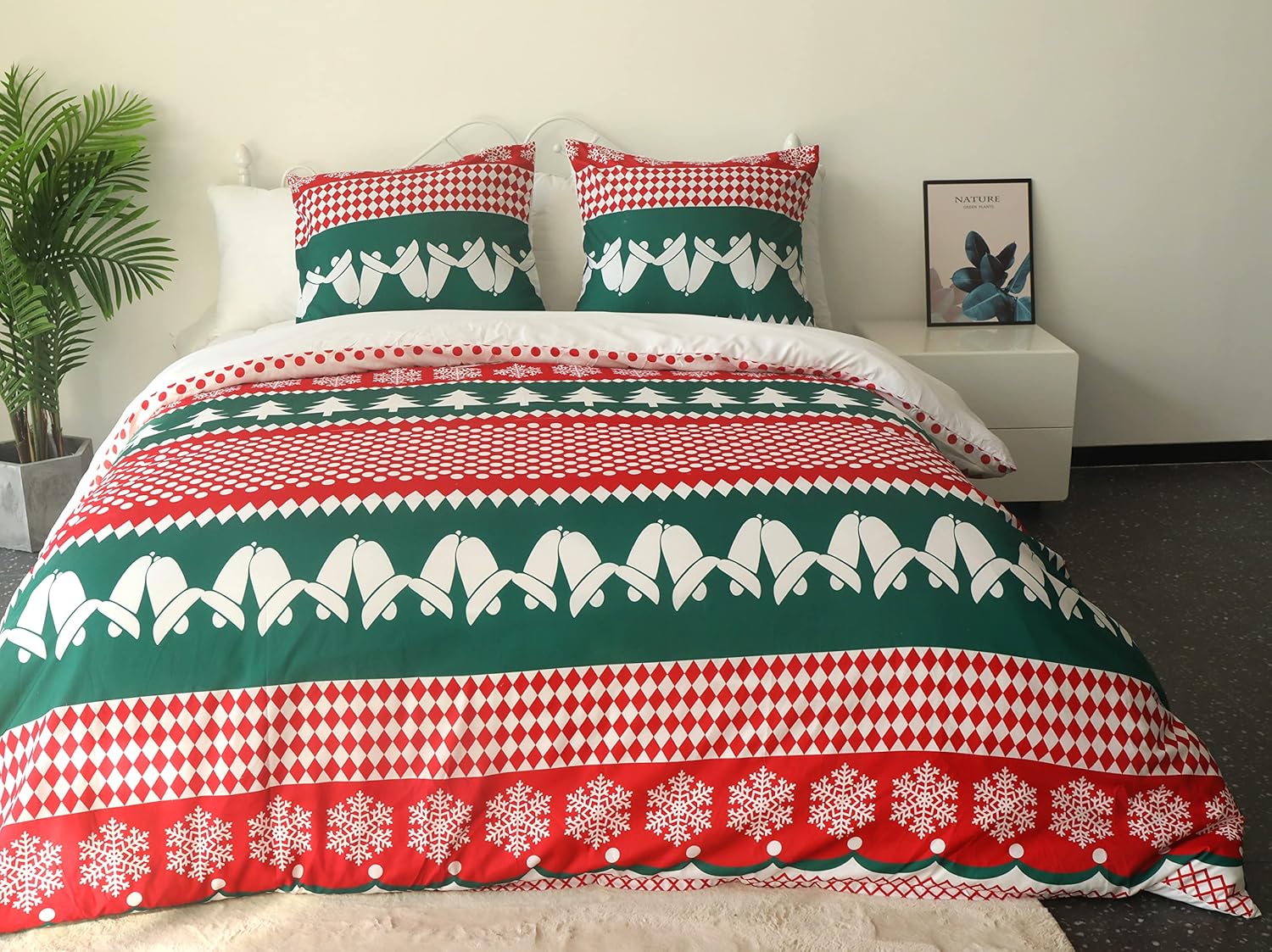 AYSW Reversible Duvet Cover 220x240 / 65x65x2 cm Christmas Tree New Year Red Green Two-Tone Bedding Set 2 Person Zipper Duvet Cover Sets 5