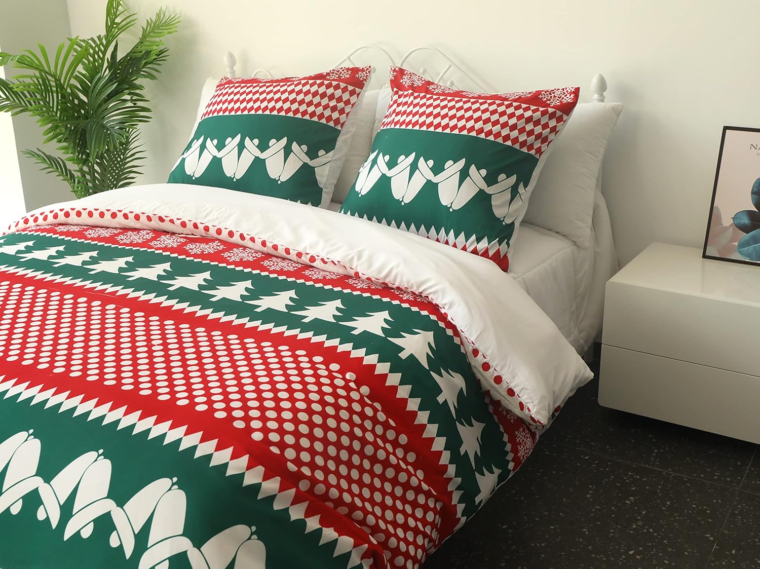 AYSW Reversible Duvet Cover 220x240 / 65x65x2 cm Christmas Tree New Year Red Green Two-Tone Bedding Set 2 Person Zipper Duvet Cover Sets 3