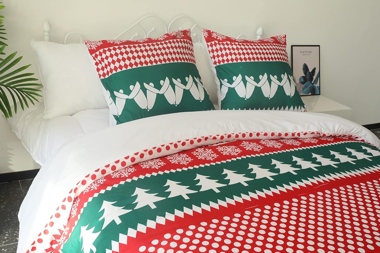 AYSW Reversible Duvet Cover 220x240 / 65x65x2 cm Christmas Tree New Year Red Green Two-Tone Bedding Set 2 Person Zipper Duvet Cover Sets 4