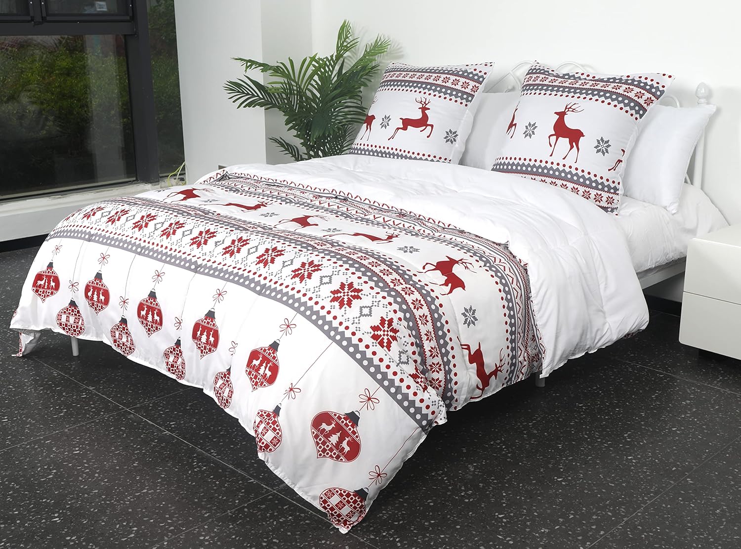 AYSW 4 Seasons Warm Duvet 220x240 cm 450G/M² Winter Duvet Quilted Duvet Bedspread Matelassé Bedspread Blanket Duvet Thick Warm Red White Reindeer Party 2