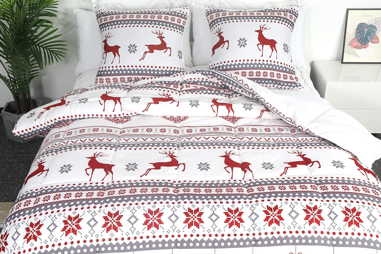 AYSW 4 Seasons Warm Duvet 220x240 cm 450G/M² Winter Duvet Quilted Duvet Bedspread Matelassé Bedspread Blanket Duvet Thick Warm Red White Reindeer Party 3