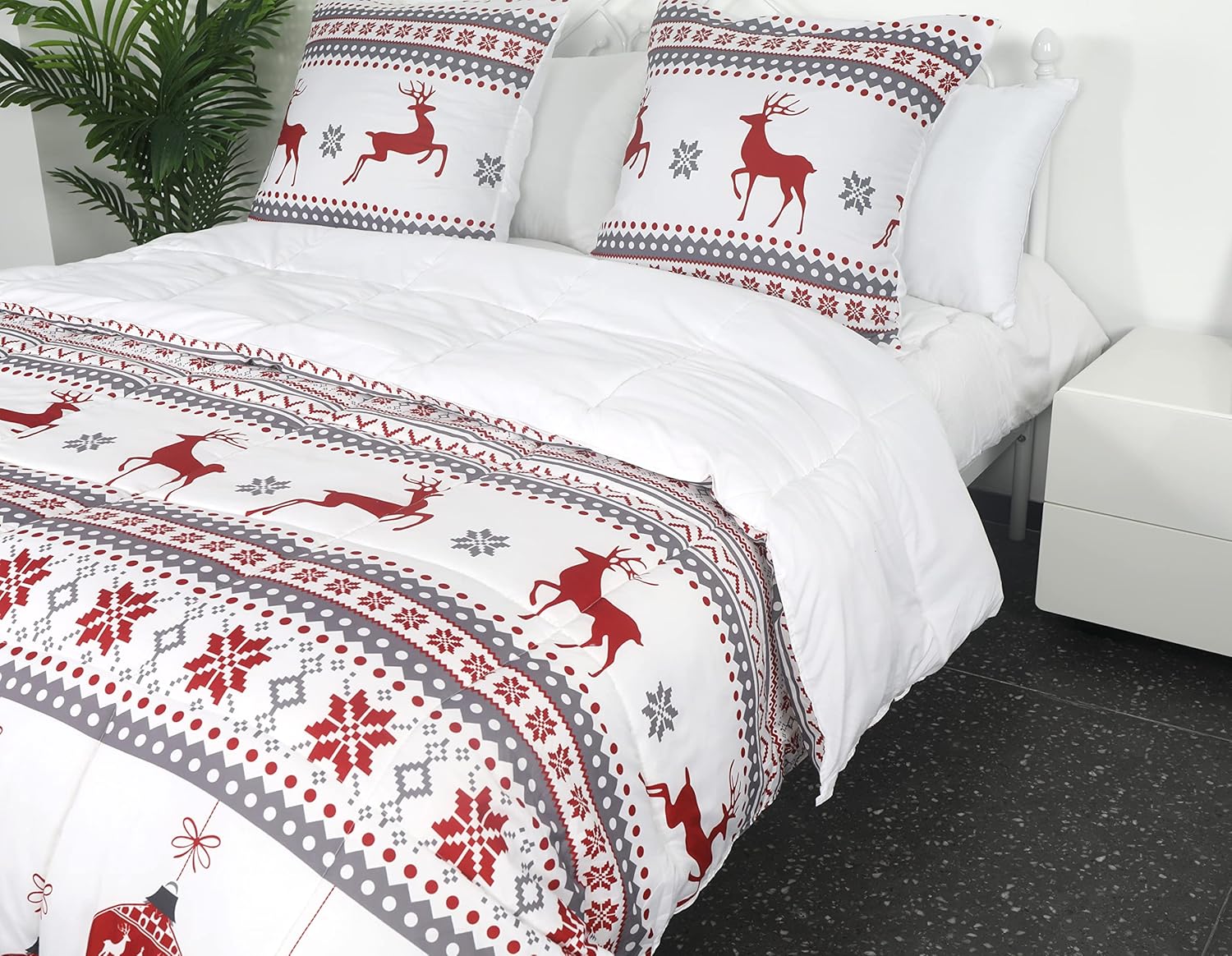 AYSW 4 Seasons Warm Duvet 220x240 cm 450G/M² Winter Duvet Quilted Duvet Bedspread Matelassé Bedspread Blanket Duvet Thick Warm Red White Reindeer Party 5