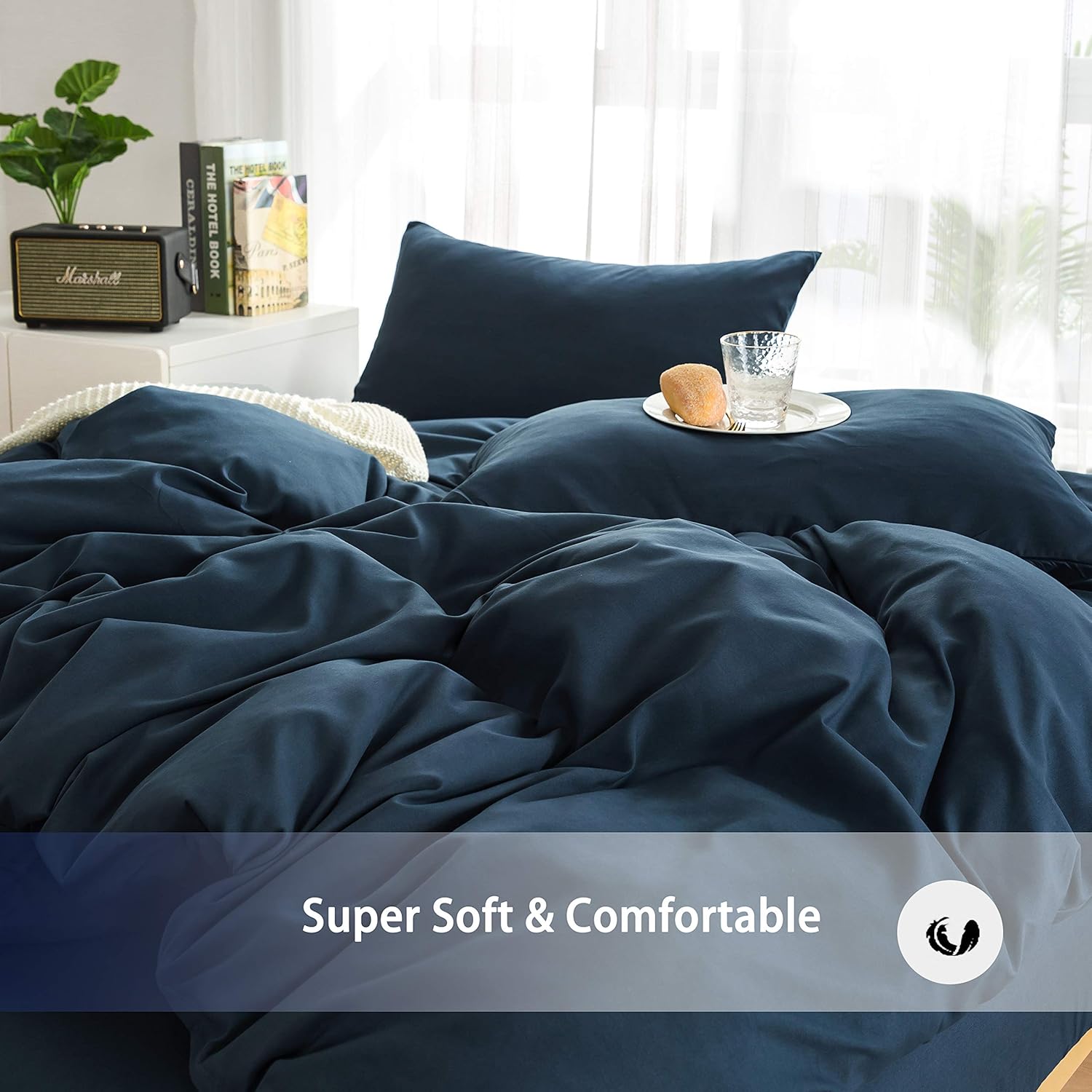 Bedding 200x200 cm Super Soft 100% brushed Microfiber with a quality of 110 g/m², 2 pillowcases 80x80 cm Navy Blue 6