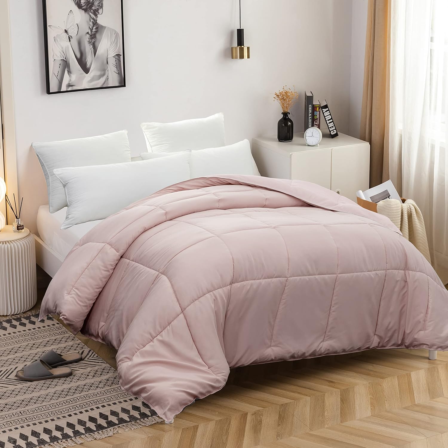 AYSW Duvet 220x240cm Warm in winter 450g/m² Thick Hypoallergenic All Seasons Pink Reversible Bed Duvet 2 Person Quilt 2